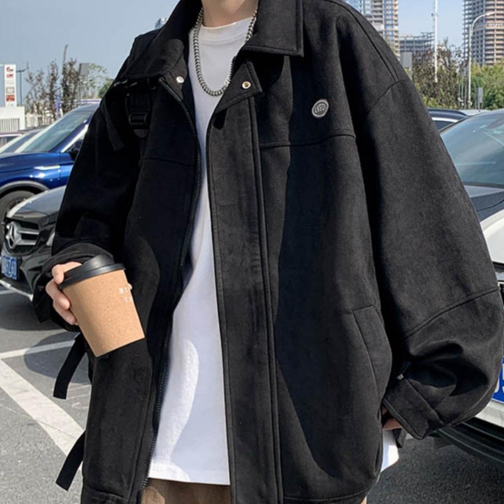 Spring and autumn deerskin velvet jacket men's solid color versatile trendy brand casual ruffian handsome trendy youth locomotive sports jacket