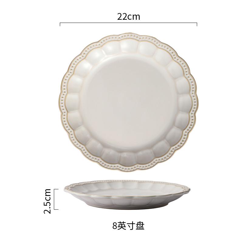 European-Style Relief Ceramic Tableware Set, Household Kiln Change, Retro Western Food Plate, Cup Plate Combination, Steak Pizza Plate, Bone Plate.