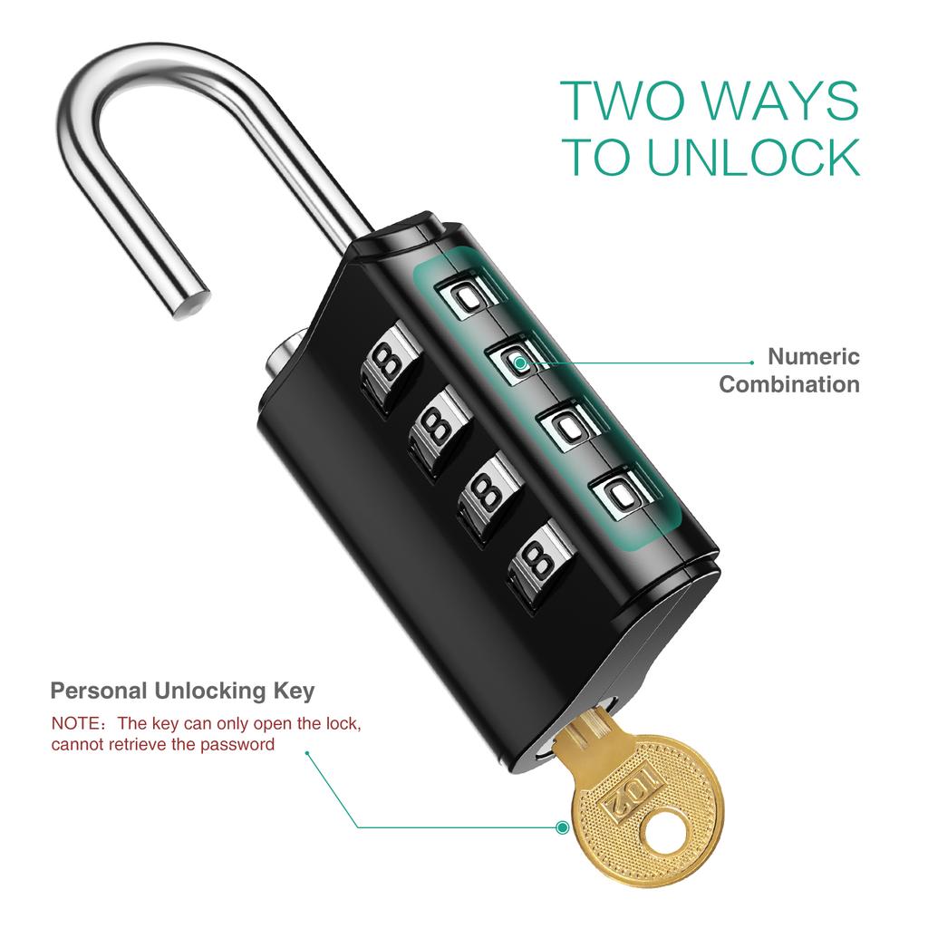 ORIA 2PCS/Set 4 Dial Digit Combination Lock Waterproof Security Padlock Outdoor Gym Trunk Safely Code Lock Black