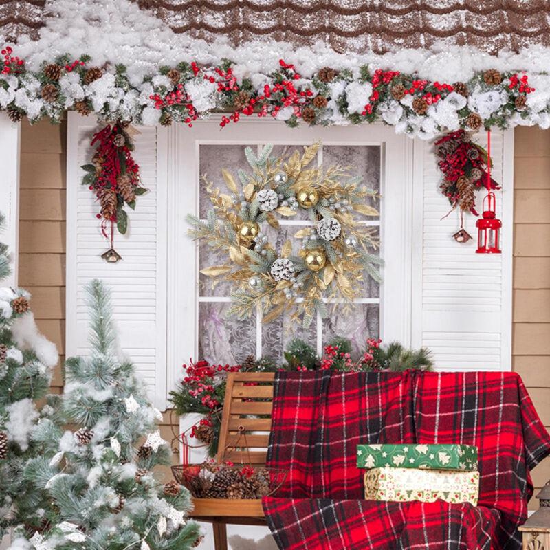Artificial Christmas Wreath Branch Rattan Golden Garland For Front Door Hanging Wall Indoors Outdoors Christmas Ornament Decor