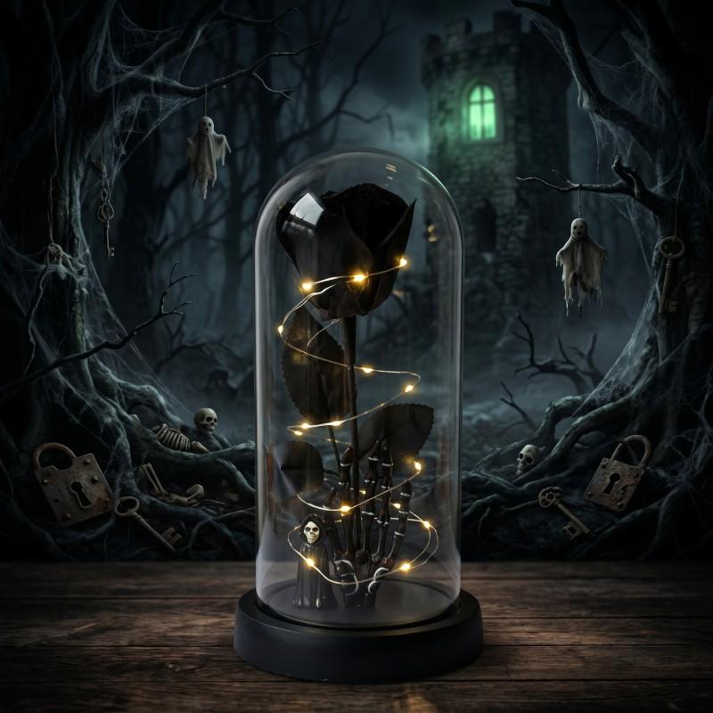 Halloween Decorative Preserved Flower Glass Dome With Black Rose Skull Ghost King Pumpkin Party Gift