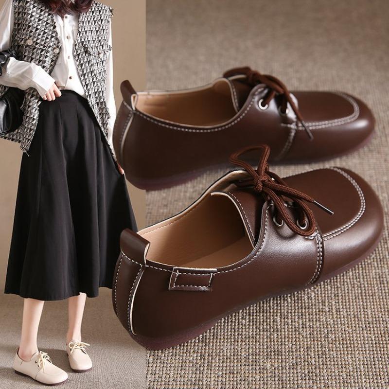 

2024 новые женские туфли на плоской подошве, удобные нескользящие женские мокасины, кожаные туфли на плоской подошве, элегантные женские туфли с бантом, обувь для мам 40 коричневый