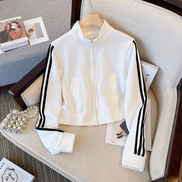 Women s Slim Fit Chic Striped Cotton Jacket - White, Long Sleeve, Casual Wear for Autumn/Winter L белый