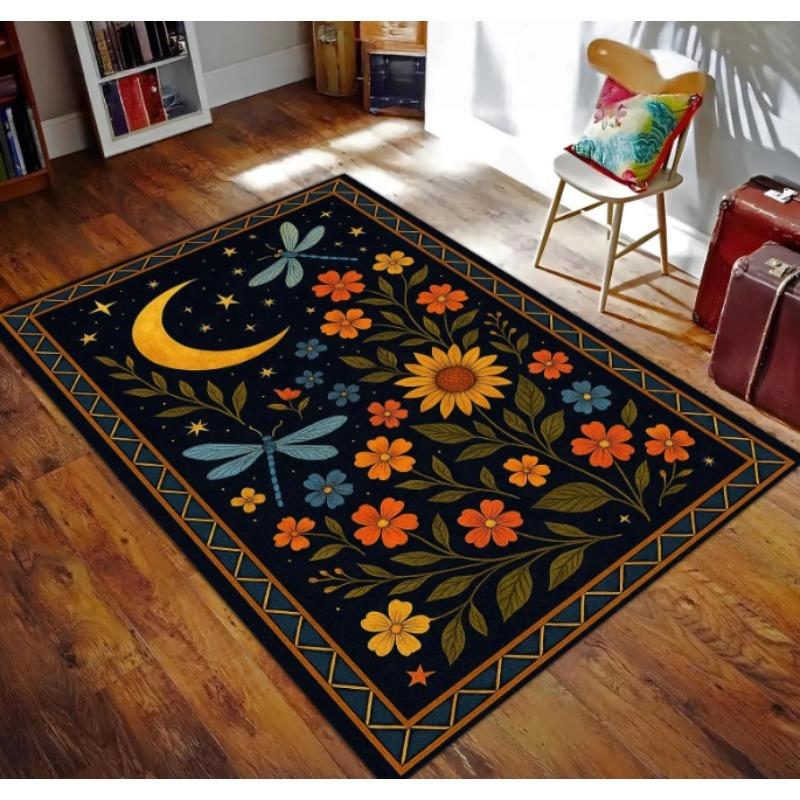 

Moonlight Garden Rug with Celestial Motifs Featuring A Crescent Moon Dragonflies Nature-inspired Rug for Living Room and Bedroom 40x60cm