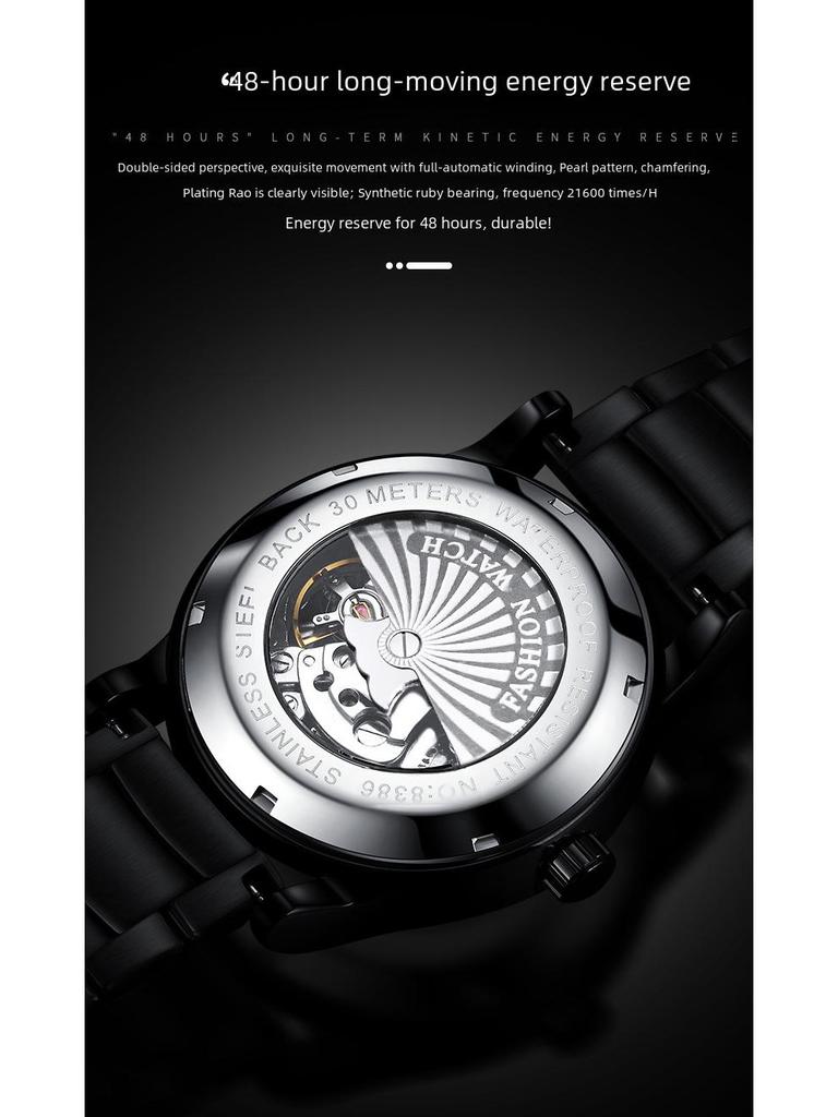 Popular Men's Black Warrior Hollow Mechanical Watch - Stylish, Waterproof, Luminous, Automatic