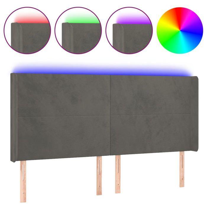 VidaXL Tête de Lit à LED Meuble de Chambre à Coucher Accessoire de Lit Double Tête de Cadre de Lit Intérieur Gris Foncé 3123829