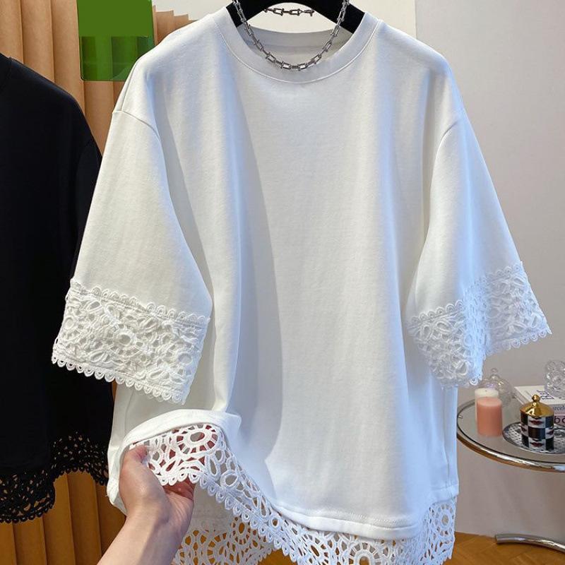 Summer Fake Two-piece Lace Splicing Short-sleeved T-shirt Women's Fashionable Niche Versatile Clothes