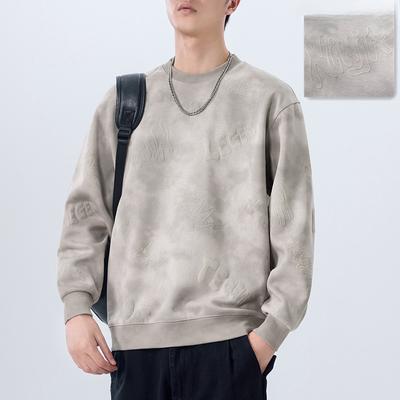 Counter High-End Retro Pad-Dye Printing Heavy Crew Neck Sweater Men'S Spring And Autumn American Casual Top Men'S Clothing