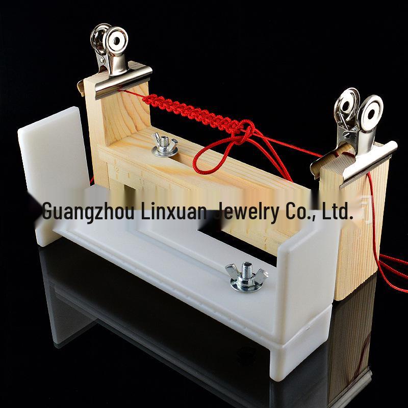 Handmade DIY Red Rope Bracelet Weaving Tool – Beginner's Solid Wood Frame for Jewelry Crafting