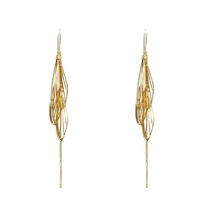 New temperament hollow fringed earrings, high-end design showing face, thin long earrings, earrings