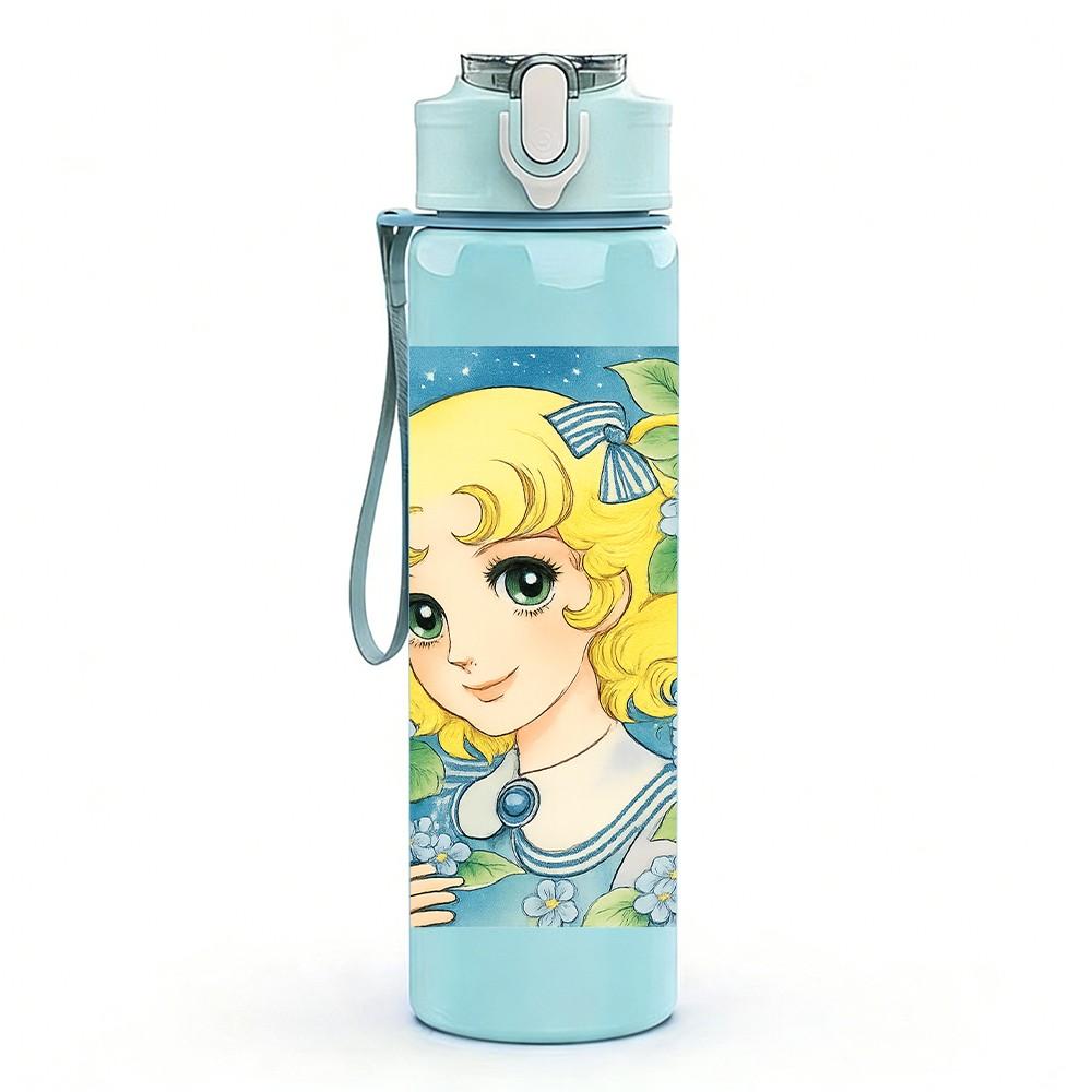 1PC Vintage Blonde Girl Cartoon Print 750ml Color Plastic Sports Water Bottle Leakproof Flip Straw Lid Suitable for Sports Office Home Use