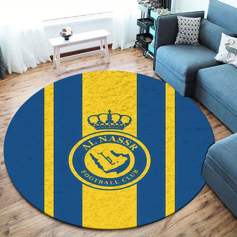 Al-Nassr FC Round Area Rug,Carpet Rug for Living Room Bedroom Sofa Playroom Decor,Non-slip Floor Mat