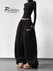 2026 Fall/Winter Red High-Waisted Wide-Leg Women's Sweatpants - Slimming, Casual, Sporty, with Drawstring, Long and Loose Fit.