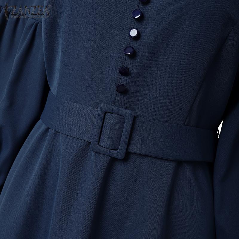 ZANZEA Damenmode Stehkragen 3/4-Ärmel Elegant Lässig A-Linien-Kleid