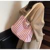 Retro Striped Canvas Tote: Fashionable Large-Capacity Single Shoulder Shopping Bag for Women