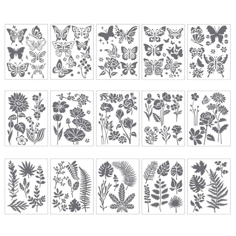 5Pcs Flower/Leaf/Butterfly Stencils PET Painting Templates For Painting on Paper Wood Metal Glass Fabric Wall Decoration