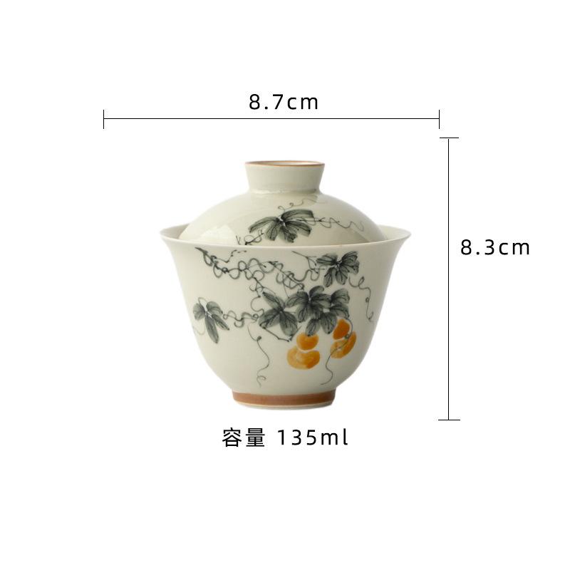 

135ml Antique Green Hand-painted Gourd Gaiwan Ancient Tea Tureen Tea Bowl With Lid Kit Tea Brewing Cover Bowl Teaware Ornaments