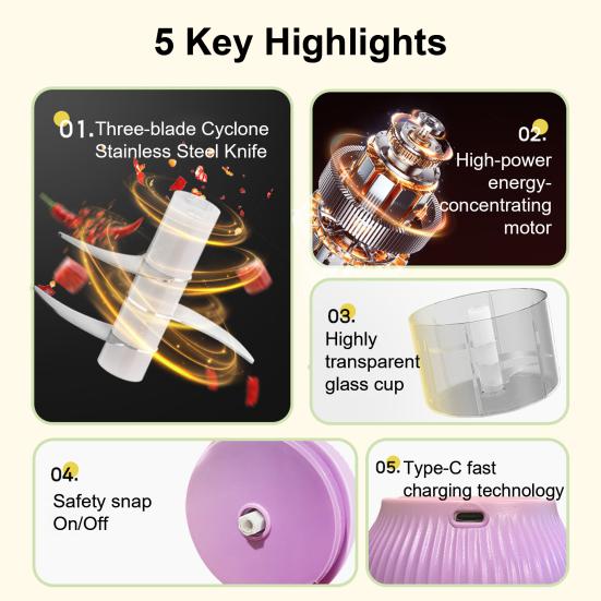 Elektrischer Mini-Knoblauchhacker USB Fleischwolf Leicht zu Reinigen Kompakt Tragbar Knoblauch Ingwer Zerkleinerer Küchenwerkzeug