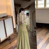 Neck Skirt Dress Women's Summer New Suspender Skirt Yellow Plaid Waist Backless Vacation Dress