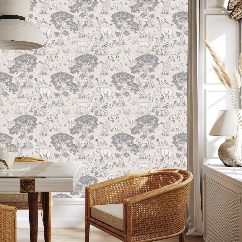 Forest Wallpaper Animals Trees Sketch for Living Room and Bedroom 50x1000
