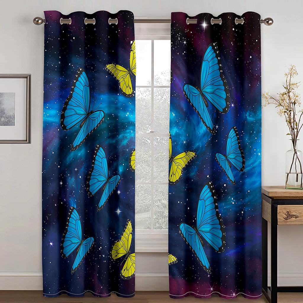 Dreamy Colorful Butterfly Purple Girl Window Curtains Kids Bedroom Living Room Hall Treatments Kitchen Decoration Drapes Blinds