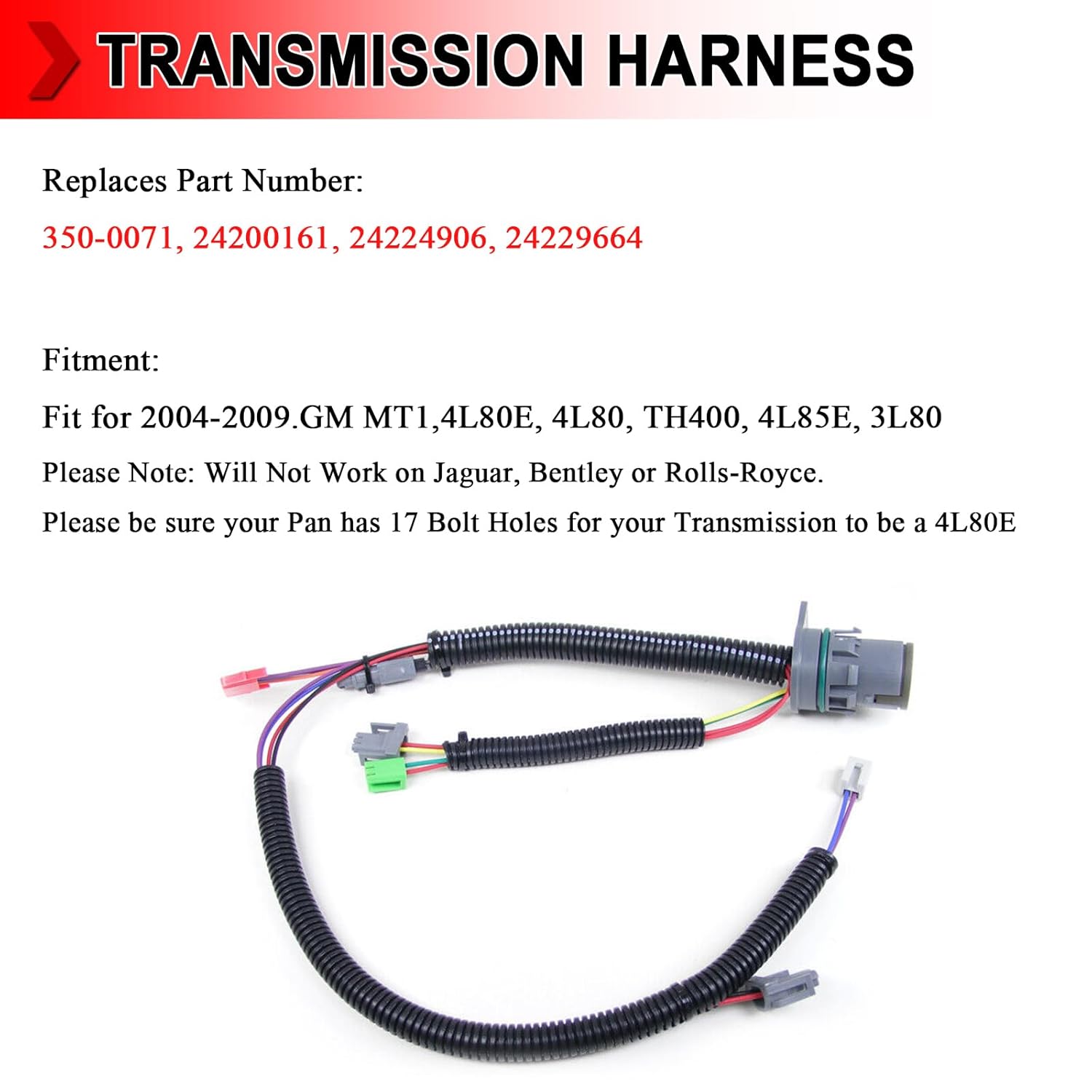 

Внутренняя проводка АКПП 4L80E, совместимая с GM MT1 4L80E 4L80 TH400 4L85E 3L80 2004-2009, заменяет 350-0071, 24200161, 24224906,