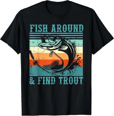 T-shirts pour hommes et femmes Q1 Pêche amusante Poisson autour Trouver Truite T-shirt rétro