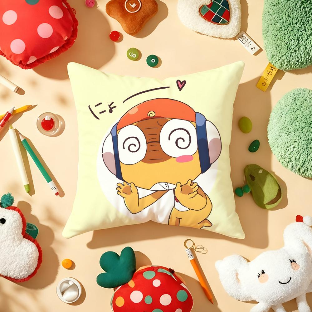 Funny Cartoon Keroro Gunsou Frog Cushion Cover Plush Fabric Soft Double-Sided Printed Sofa Warm Winter Home Gift Pillow Cover