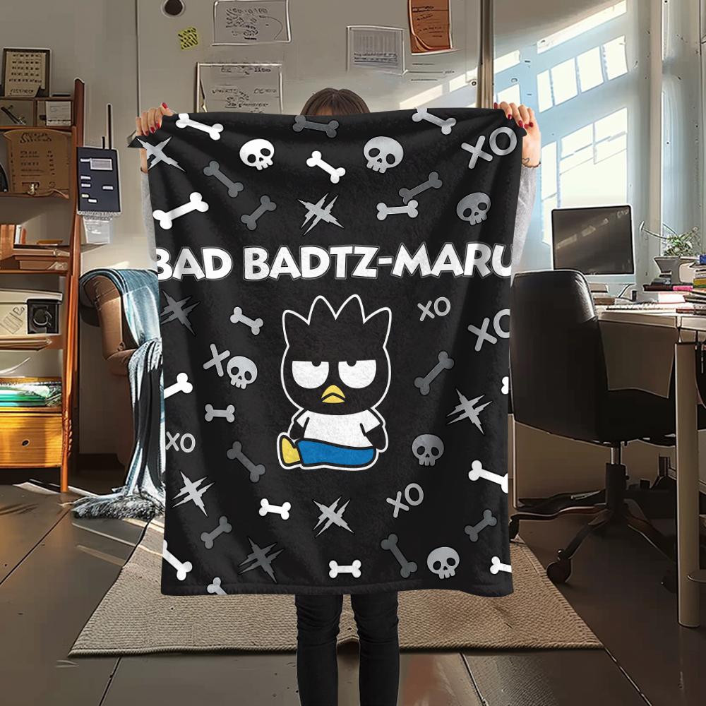 1PC Badtz-Maru Print Flannel Blanket, High Quality All Seasons, Home Decor, Warmth and Comfort, Perfect for Christmas Gifts