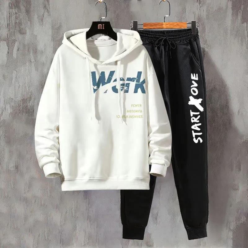 Men Hooded Pullover Suit Spring Teen Student Clothing Sports Suit Casual Sweater and Pants for Young