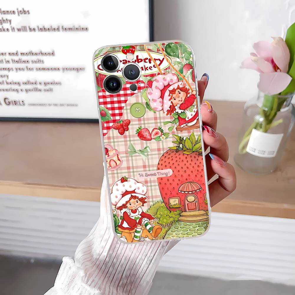 Girl Pink Strawberry S-Shortcake For IPhone 17 16 15 14 13 12 11 Pro Max Plus Transparent Soft TPU Phone Cover
