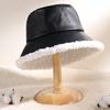Winter Bucket Hat Cozy Faux Lambswool Double-sided Reversible Thickened Fleece Solid Color Keep Warm Fisherman Hat
