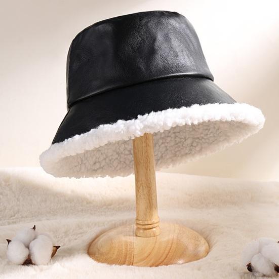 Winter Bucket Hat Cozy Faux Lambswool Double-sided Reversible Thickened Fleece Solid Color Keep Warm Fisherman Hat
