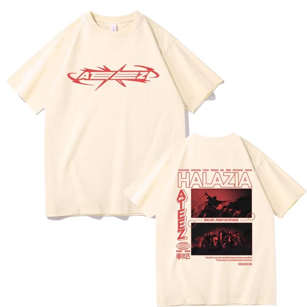 Ateez Band Double Sided Print Tshirts Male Casual Oversized Tshirt Men Women Korean Fashion Trend Tshirts Streetwear Fans Gift