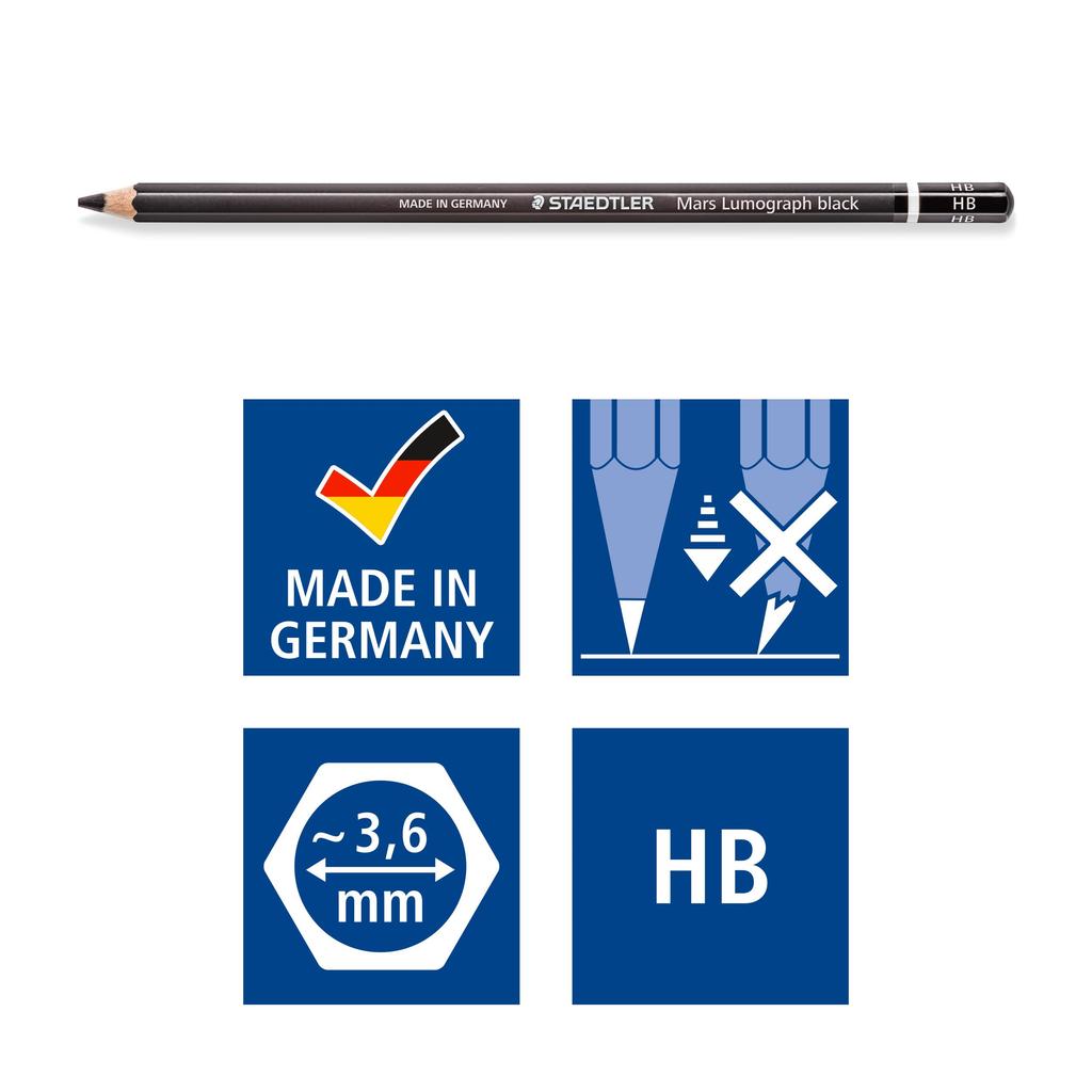 STAEDTLER Mars Lumograph Black Pencils, 8B, 7B, 6B, 4B, 2B, HB, and 100B G6 Carbon Leads, 6 Hardness Set for Drawing and Sketching