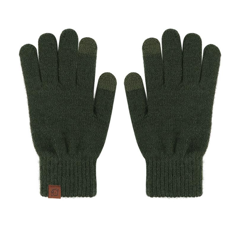 Winter Knitted Gloves for Warmth and Cold Outdoor Touch Screen Solid Color Plus Velvet Windproof Student Writing Wool Gloves for Riding Bike