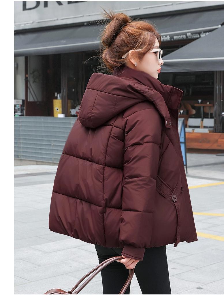 Women’s Short Hooded Windproof Thicken Warm Winter Jacket With Raglan Sleeves