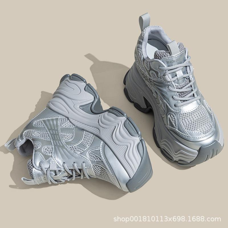 Inner Heightening Women's Shoes 12cm New Breathable Dad Shoes Platform Mesh Small Sports Casual Shoes Women A2513