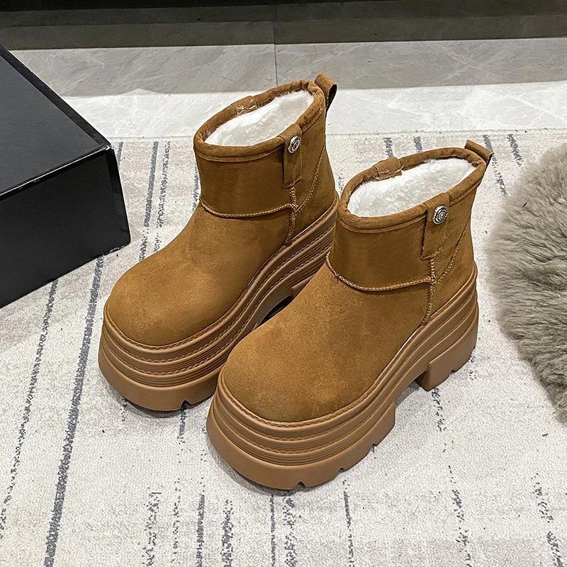 Fashion 10CM Women Snow Boots Non-slip Winter Warm Plush Short Boots Thick Fur High Platform Ankle Boots Suede Leather Chunky Sneakers