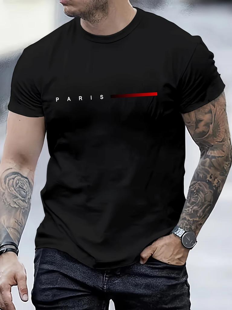 2025 Herren 100% Baumwolle Rundhals T-Shirt Sommer Lockerer Schnitt Kreativer PARIS Buchstabenaufdruck Lässiges Streetwear Kurzarm T-Shirt Top