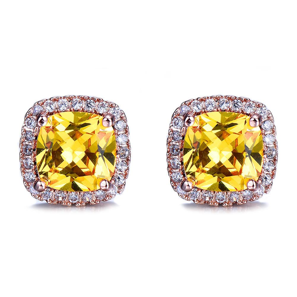 Luxury Female Yellow Pink Stone Earrings Fashion Silver Color Wedding Jewelry Vintage Double Stud Earrings for Women