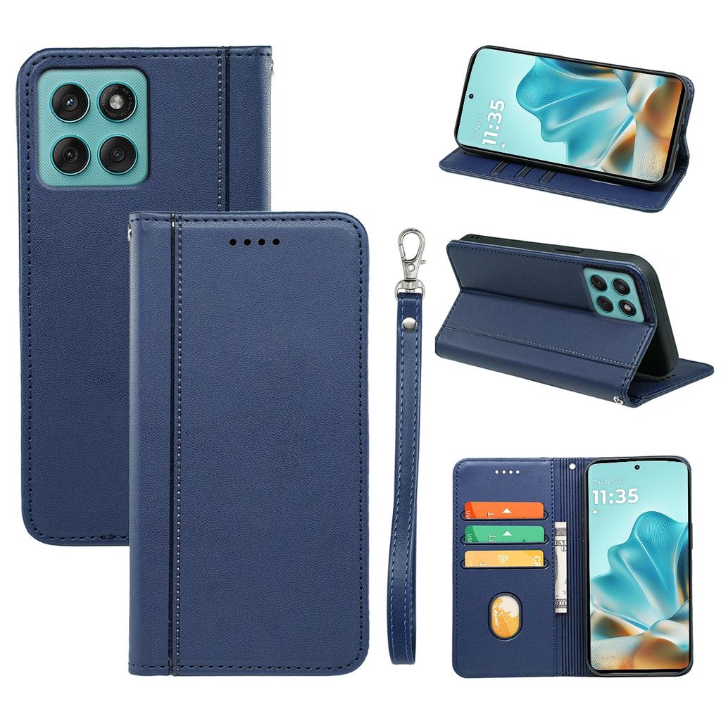 For Motorola Edge 60 Fusion 5G Wallet Case Magnetic Closing PU Leather Phone Cover with Wrist Strap