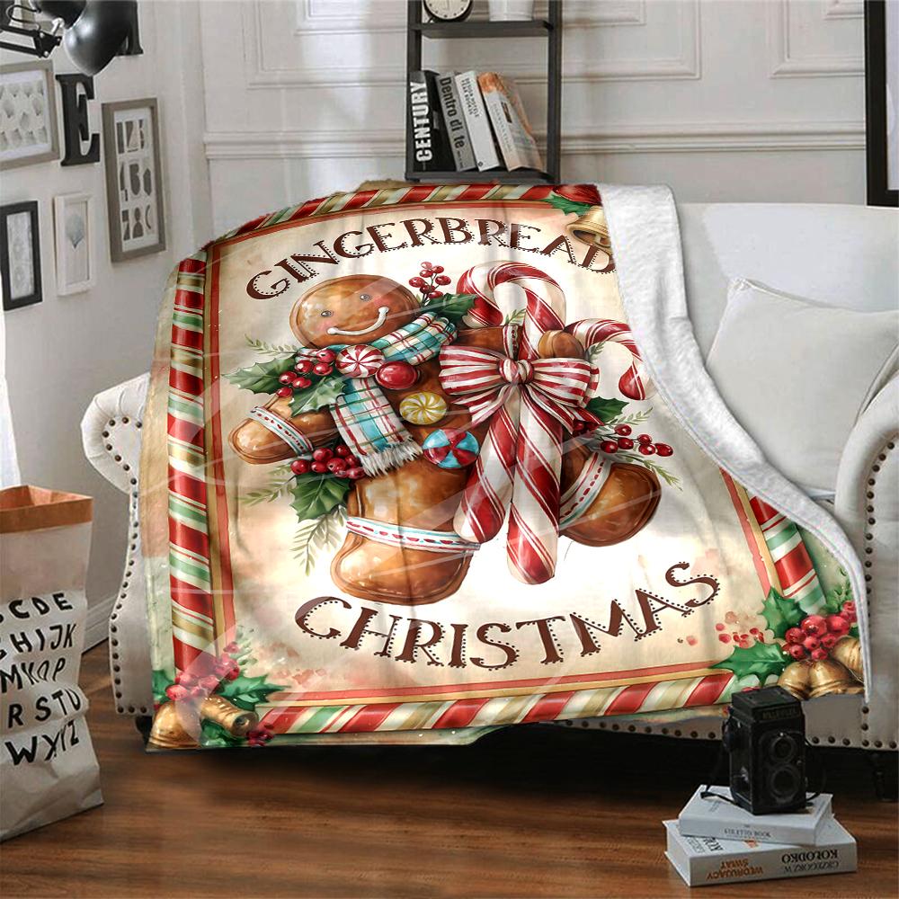 Gingerbread Christmas Decorations Blanket Soft Throw Blanket For Home Bedroom Bed Sofa Travel Office Solid Christmas Blanket