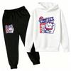 Fashion Cute Anime Cartoon Cat Print Kids Pullovers Pants 2-piece Set Street Casual Fashion Hoodies Vintage Boy's Girl Clothes