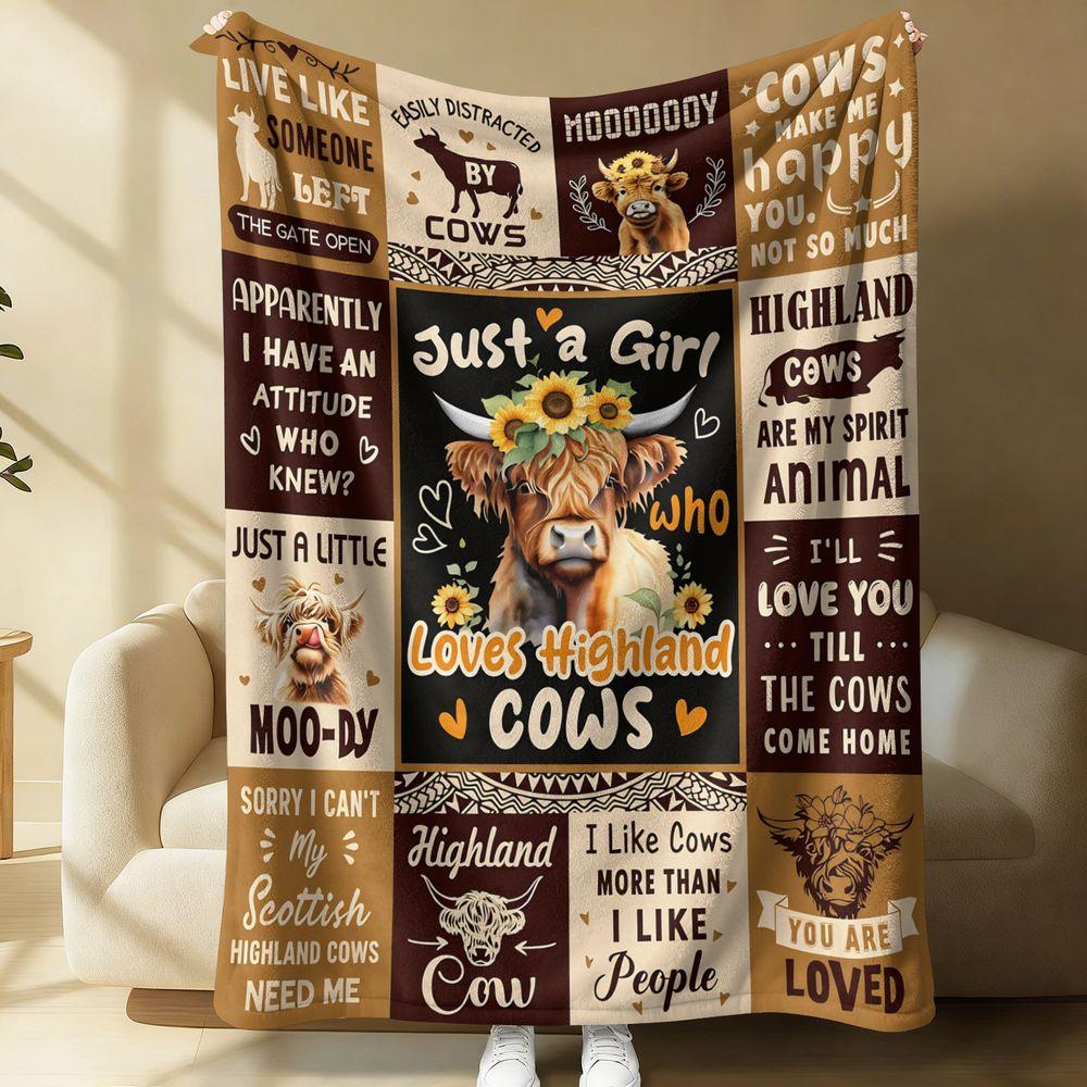 Highland Cow Print Flannel Blanket Soft Cozy Throw for Bed Sofa Cute Scottish Highland Cow Decorative Gift Blanket Home Decor 100cmx150cm
