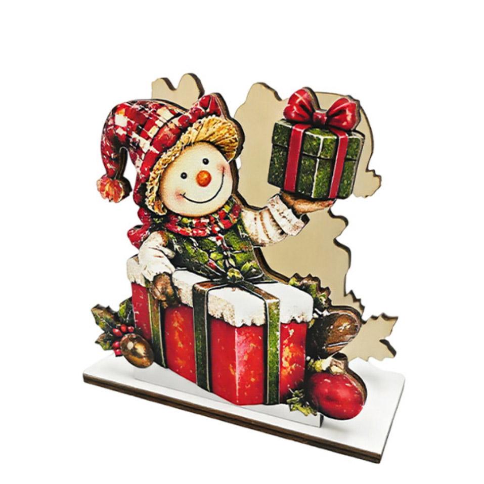 Christmas Wooden Napkin Holder with 3D Snowman Design, Festive Holiday Tabletop Decor for Dining and Kitchen