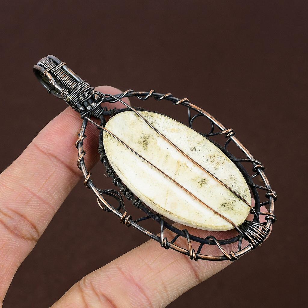 Scolecite Handmade Copper Wire Wrap Tree Of Life Pendant 3.35" L0B77