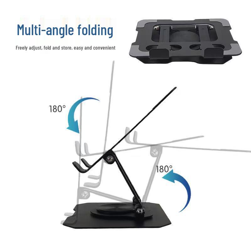 Rotatable Metal Phone & Tablet Stand: Foldable, Universal Design with Hollow Heat Dissipation for Home or Office.