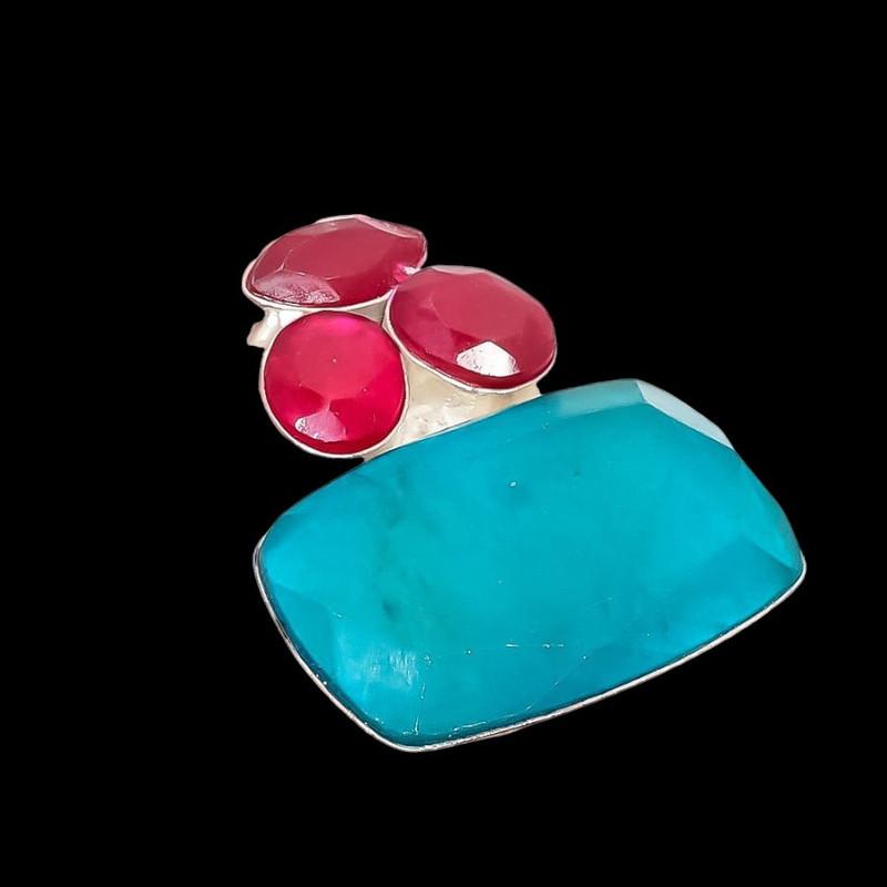 Emerald, Ruby Gemstone Handmade 925 Sterling Silver Jewelry Pendant 1.97" AH-5294