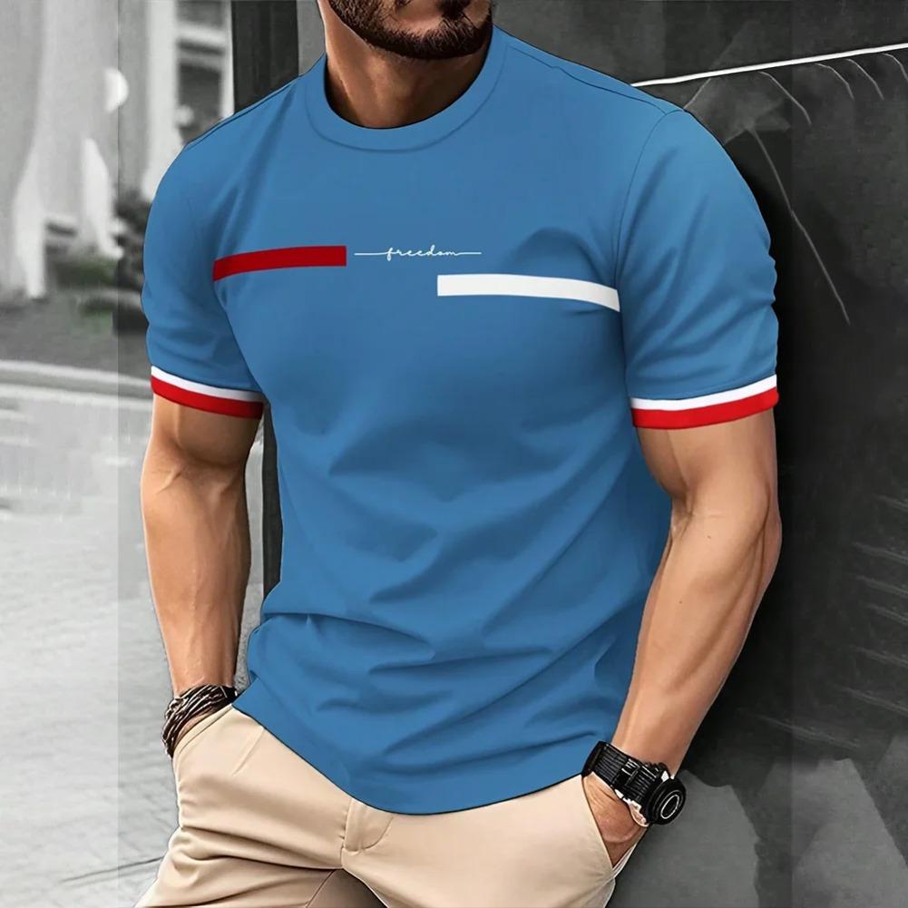 Men's Street T-shirt Summer Men's 3D Stripe Letter Print Short Sleeve Tops Oversized Casual Tee Hipster T Shirts Clothing